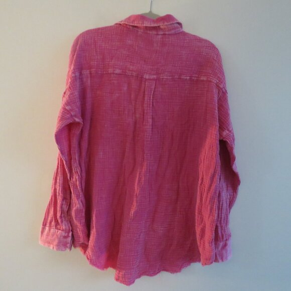 KITTENISH X FLAG & ANTHEM Morgan Boyfriend Shirt in Fuchsia Pink Casual Size XL - Picture 11 of 14